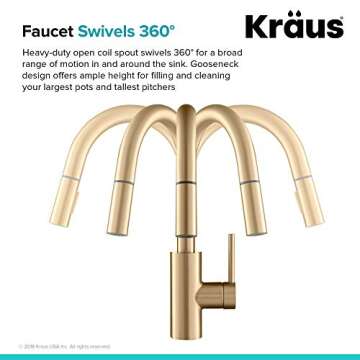 KRAUS Oletto Single Handle Pull Down Kitchen Faucet with QuickDock Top Mount Installation Assembly in Spot-Free Brushed Brass, KPF-2620BB