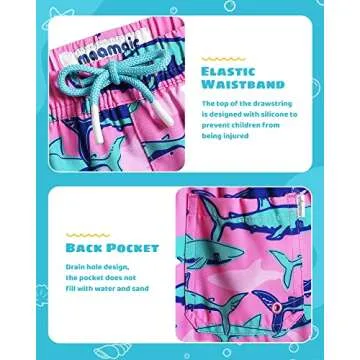 maamgic Boys Swim Trunks with Compression Liner Toddler Stretch Swim Shorts Quick Dry Swimming Trunks Boxer Brief 2 in 1 Beach Shorts Pink Blue Shark 5/6