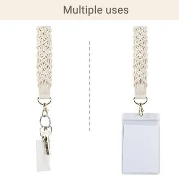 Mkono Macrame Key Chain Cute Keychain Wristlet Lanyard Boho Woven Wrist Lanyard for Keys, Key Chains for Car Key ID Badges Card Wallet Keyring Holder,Beige,6.7"