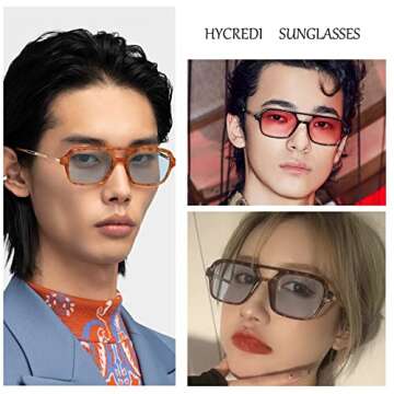 Hycredi Retro 70s Flat Aviator Sunglasses Trendy Vintage Square Glasses for Women Men Metal Design Shades UV Protection（Orange+Yellow