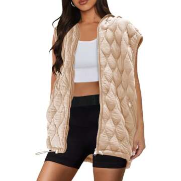 SENSERISE Womens Oversized Puffer Vest Sleeveless Quilted Jacket Zip Up Hoodie Winter Coat with Pock...