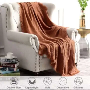 lifein Throw Blanket for Couch - Soft Boho Throw Blanket, Cozy Knit Small Lightweight Blankets & Throws for Bed,Chair,Sofa,Living Room,Home Decor(50 * 60 inches)