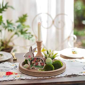 Hanobe Wood Decorative Tray Round: Brown Bead Tray for Coffee Table Rustic Wooden Trays Decor Farmhouse Kitchen Counter Circle Tray Vintage Centerpiece for Living Room Candle Holder Home Organizer