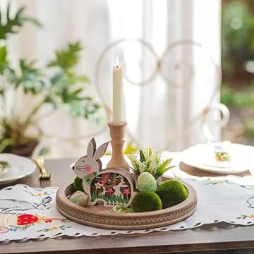 Hanobe Wood Decorative Tray Round: Brown Bead Tray for Coffee Table Rustic Wooden Trays Decor Farmhouse Kitchen Counter Circle Tray Vintage Centerpiece for Living Room Candle Holder Home Organizer