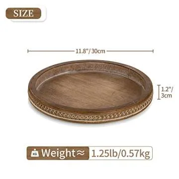 Hanobe Wood Decorative Tray Round: Brown Bead Tray for Coffee Table Rustic Wooden Trays Decor Farmhouse Kitchen Counter Circle Tray Vintage Centerpiece for Living Room Candle Holder Home Organizer