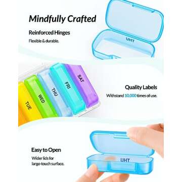 ZIKEE 7 Packs Extra Large Pill Organizer, Portable Pill Box 7 Day for Pocket, Purse, Weekly Pill Case with Dual-Protection Design, Pill Container for Medication, Vitamin, Fish Oil, Supplement