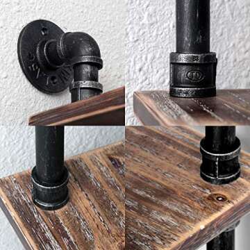 MBQQ Industrial Pipe Shelves Modern/Rustic Corner Book Shelves with Real Wood,Corner 6-Tier Bookshelf Display Stand,Metal Standing Home Decor Shelf Units