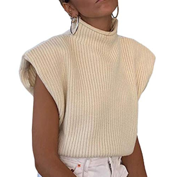 Stylish xxxiticat Women's Shoulder Pad Cream Sweater Vest for Versatile Fashion