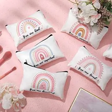 Yahenda 16 Pieces Cosmetic Makeup Bag Inspirational Zipper Pouch You Are Amazing Loved Beautiful Kind Pouch Inspirational Gifts for Women Nurse Teacher(Rainbow)