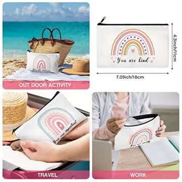 Yahenda 16 Pieces Cosmetic Makeup Bag Inspirational Zipper Pouch You Are Amazing Loved Beautiful Kind Pouch Inspirational Gifts for Women Nurse Teacher(Rainbow)