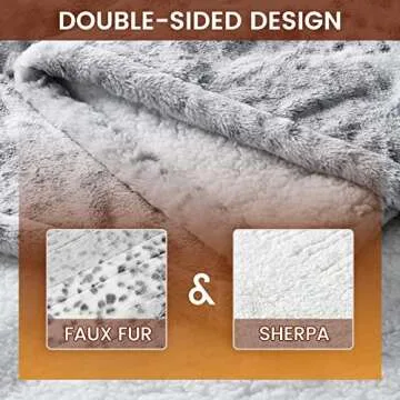 Bearhug Electric Heated Throw Blanket 50" x 60", Reversible Faux Fur & Sherpa, 6 Heating Levels & 4H Auto Off, Over-Heat Protect, ETL Certification, Machine Washable