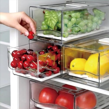 bealy 2 Pack Fruit Storage Containers for Fridge with Drain Board, Stackable Fridge Organizers and S...