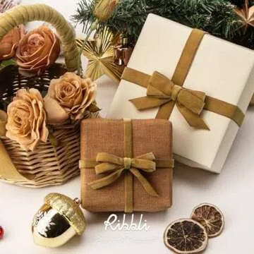 Ribbli Polyester Khaki Velvet Ribbon,5/8 Inches Continuous10-Yard Spool,Christmas Ribbon for Gift Wrapping,Floral Bouquets, Home Decor