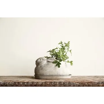 Creative Co-Op Cement Rabbit Planter for Indoor & Outdoor