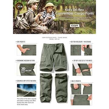 CQR Kids Youth Convertible Hiking Pants for Outdoor Fun