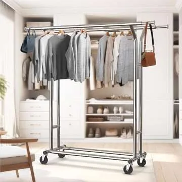Heavy Duty Double Rail Clothing Garment Rack for Home
