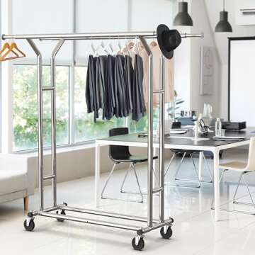 Heavy Duty Double Rail Clothing Garment Rack for Home