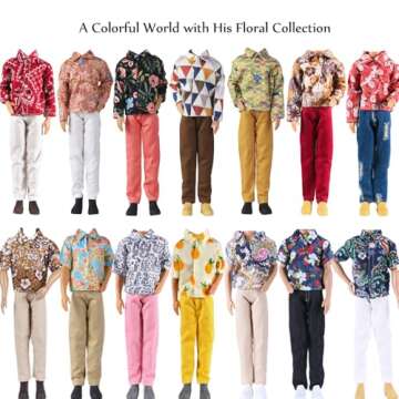 E-TING 10-Item Fantastic Pack = 1 Black-tie Suit with a Shirt + 3 Sets of Casual Wear Clothes Outfit + 1 pc Swim Trunks +5 Pairs Shoes for boy Doll Random Style