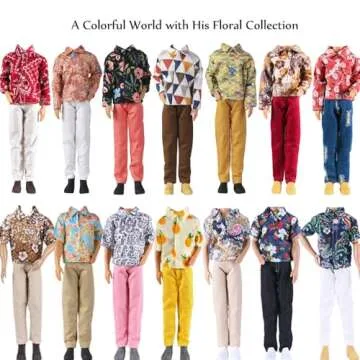 E-TING 10-Item Fantastic Pack = 1 Black-tie Suit with a Shirt + 3 Sets of Casual Wear Clothes Outfit + 1 pc Swim Trunks +5 Pairs Shoes for boy Doll Random Style