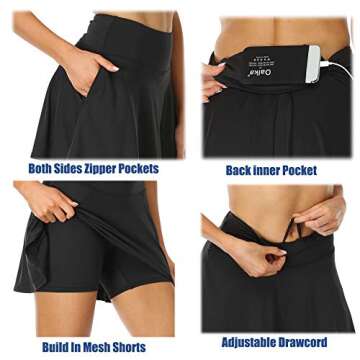 Oalka Women's Pleated Skirt with Pockets High Waist Sports Athletic Running Shorts Golf Tennis Skorts Navy Blue Large