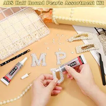 B7000 Rhinestone Bead Glue with Half Pearl for Crafts, 12900Pcs Ivory Flatback Pearls Assorted Size 3/4/5/6/8/10mm Craft Round Pearls for Face Makeup Nail Clothes Shoes Graduation Cap Decorations