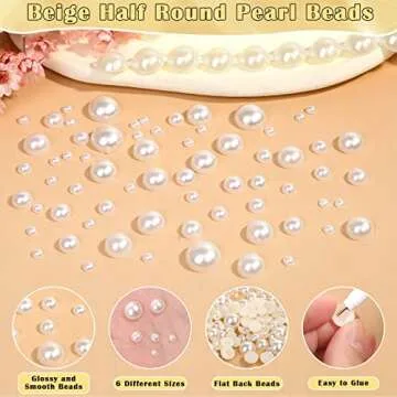 B7000 Rhinestone Bead Glue with Half Pearl for Crafts, 12900Pcs Ivory Flatback Pearls Assorted Size 3/4/5/6/8/10mm Craft Round Pearls for Face Makeup Nail Clothes Shoes Graduation Cap Decorations