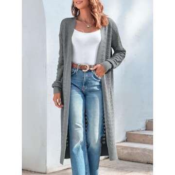 ZoeAce Womens Crochet Maxi Cardigan Sweaters Open Front Knit Long Sleeve Lightweight Duster Cardigan...