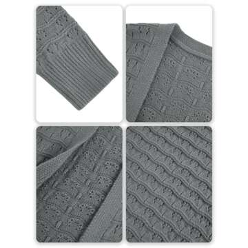 ZoeAce Womens Crochet Maxi Cardigan Sweaters Open Front Knit Long Sleeve Lightweight Duster Cardigan Casual Winter Outfits Grey