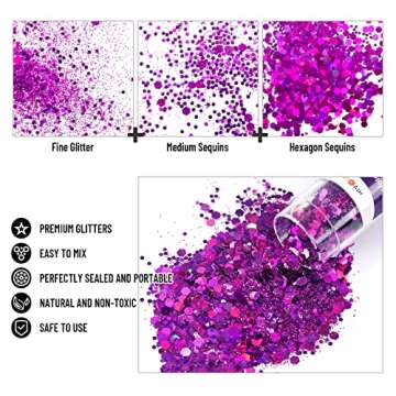 HTVRONT Holographic Chunky Glitter for Crafts - 15 Colors Holographic Glitter for Resin, Each 10g Craft Glitter Set, Chunky Glitter for Nails, Face, Tumblers, Body, Hair, Painting, Epoxy, Art Glitter