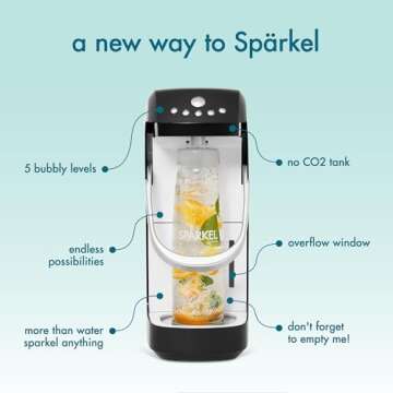 Spärkel Beverage System | Black Sparkling Water Maker | No CO2 Tank Needed | Carbonated Water Machine that Uses Fresh, Natural Ingredients | Soda Maker | 5 Unique Carbonation Levels