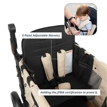 Keenz VYOO Stroller Wagon with Canopy - Foldable Design for Easy Storage, 5 Seating Positions for Kids, Enhanced Child Safety, All-Terrain Mobility, 2-Passengers, Mocha