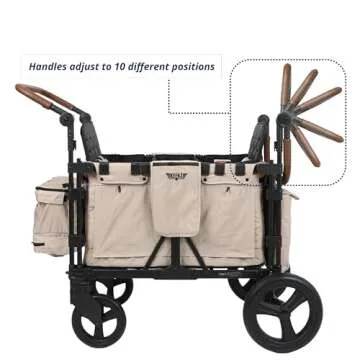 Keenz VYOO Stroller Wagon with Canopy - Foldable Design for Easy Storage, 5 Seating Positions for Kids, Enhanced Child Safety, All-Terrain Mobility, 2-Passengers, Mocha