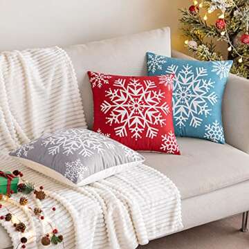 MIULEE Christmas Pillow Covers 18 X 18 Set of 2 Winter Snowflake Decorative Pillow Cases Merry Christmas Red Holiday Decor Throw Cushion Case for Couch Bed Sofa Living Room Bedroom