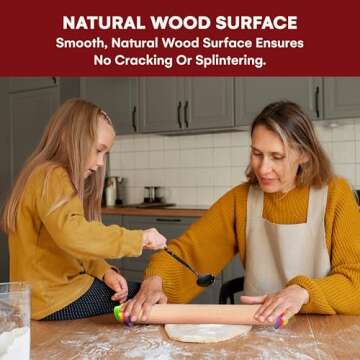 Kitchtic Adjustable Rolling Pin with Removable Rings - Precision Baking and Cookie Dough Rolling Pin with Thickness Measuring Rings for Perfectly Rolled Dough - Multi-Color - 16.9''x2.5''x2.5''