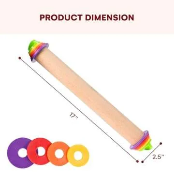 Kitchtic Adjustable Rolling Pin with Removable Rings - Precision Baking and Cookie Dough Rolling Pin with Thickness Measuring Rings for Perfectly Rolled Dough - Multi-Color - 16.9''x2.5''x2.5''