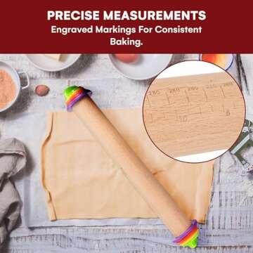 Kitchtic Adjustable Rolling Pin with Removable Rings - Precision Baking and Cookie Dough Rolling Pin with Thickness Measuring Rings for Perfectly Rolled Dough - Multi-Color - 16.9''x2.5''x2.5''