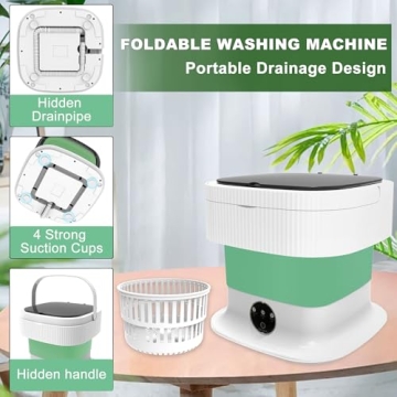 Mini Portable Washing Machine Small - 16L Portable Mini Washing Machine with Spin, Mini Lavadora Portatil Washer Foldable, Small Washing Machine Portable Used for Travel Baby Green 60W [CLEAN S+]