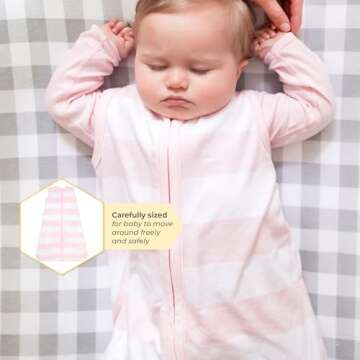 Burt's Bees Baby Baby Beekeeper Wearable Blanket, 100% Organic Cotton, Swaddle Transition Sleeping Bag, Rugby Stripe Blossom, Small