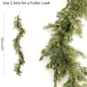 MISSPIN 6FT Artificial Cedar Garlands, Real Touch Winter Pine Garland, Green Artificial Greenery Gar...