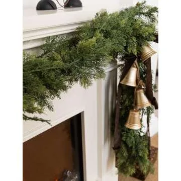 MISSPIN 6FT Artificial Cedar Garlands, Real Touch Winter Pine Garland, Green Artificial Greenery Garland for Table, Mantle, Wall, Indoor, Outdoor Christmas Decorations