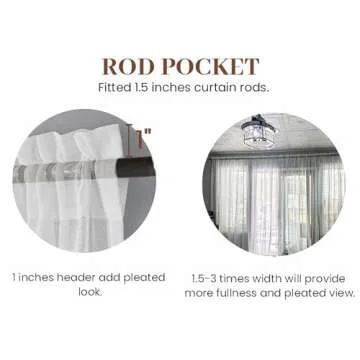 Dreaming Casa Solid Sheer Curtains White Rod Pocket Voile Draperies 96 Inches Long for Living Room 42" W x 96" L 2 Panels