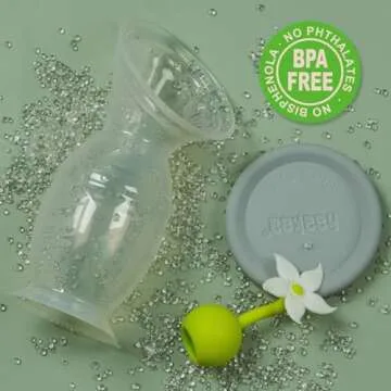 haakaa Silicone Breast Pump Manual Breast Pump with Suction Base, Flower Stopper and Silicone Lid(5oz/150ml) (White) +Disposable Nursing Pads for Breastfeeding,36pcs