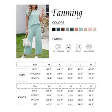 Tanming Women's 2 Piece Outfits Sweater Set Knit Pullover Tops High Waisted Pants Sweatsuits Lounge Set (S-GreyGreen)