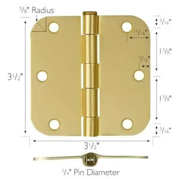 3-Pack 3.5-Inch x 3.5-Inch Interior Door Hinges with 5/8-Inch Radius, Satin Brass, Heavy Duty Steel Construction, Left- or Right-Handed – Design House, 181396