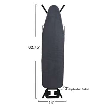 Household Essentials Deluxe Matte Black Ironing Board with Mesh Steel Top, 4 Durable Hex Legs, Heat-Resistant FiberTech Cover and (6 MM) Fiber Pad