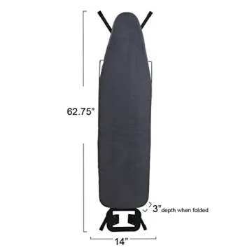 Household Essentials Deluxe Matte Black Ironing Board with Mesh Steel Top, 4 Durable Hex Legs, Heat-Resistant FiberTech Cover and (6 MM) Fiber Pad