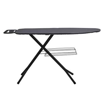 Household Essentials Deluxe Matte Black Ironing Board with Mesh Steel Top, 4 Durable Hex Legs, Heat-Resistant FiberTech Cover and (6 MM) Fiber Pad
