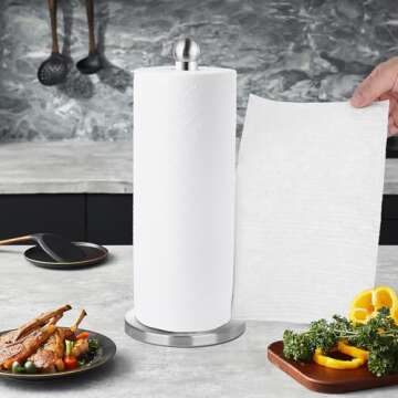 DAWNER Paper Towel Holder Countertop, Freestanding Kitchen Paper Holder Stand, One-Handed Tear, Stai...