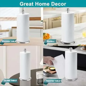 DAWNER Paper Towel Holder Countertop, Freestanding Kitchen Paper Holder Stand, One-Handed Tear, Stainless Steel, Paper Towel Dispenser with Weighted Base for Standard Paper Towel Rolls, Brushed Nickel