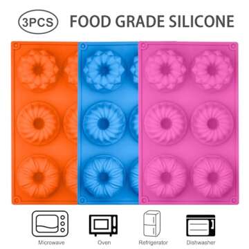 SAGOOITS Mini Bundt Cake Pan Set of 3 - Non Stick Silicone Baking Molds for Cupcakes, Jello & More!